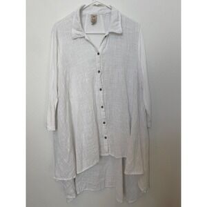 XCVI White Cotton Hi-Low Tunic Top Button Up Long Sleeve Womens Size L Lagenlook